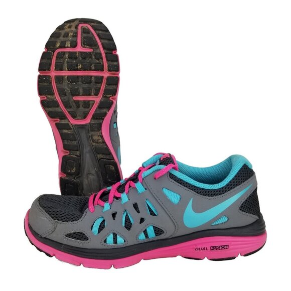 ✅Nike Dual Fusion Run 2 Athletic Running Shoes Girl 6Y Womens Sz 7.5 Gray Pink - Picture 2 of 11
